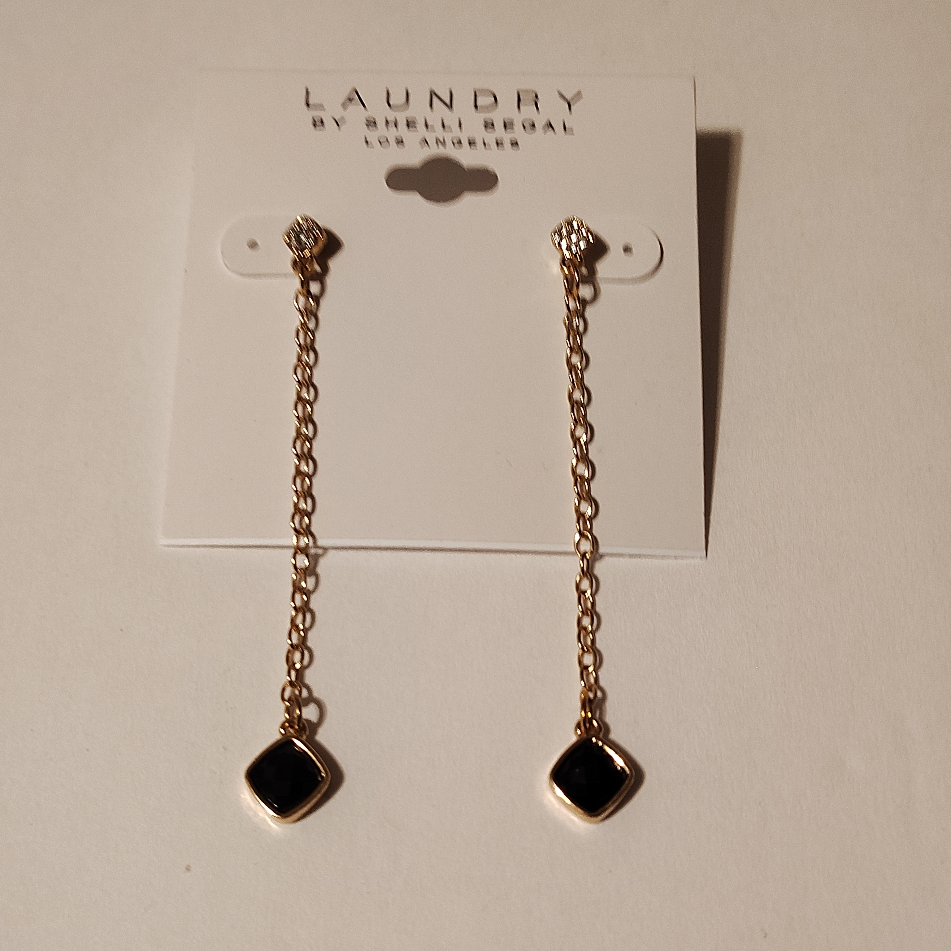 Laundry By Shelli Segal Gold-Tone Chain Drop Earrings With Black Stones